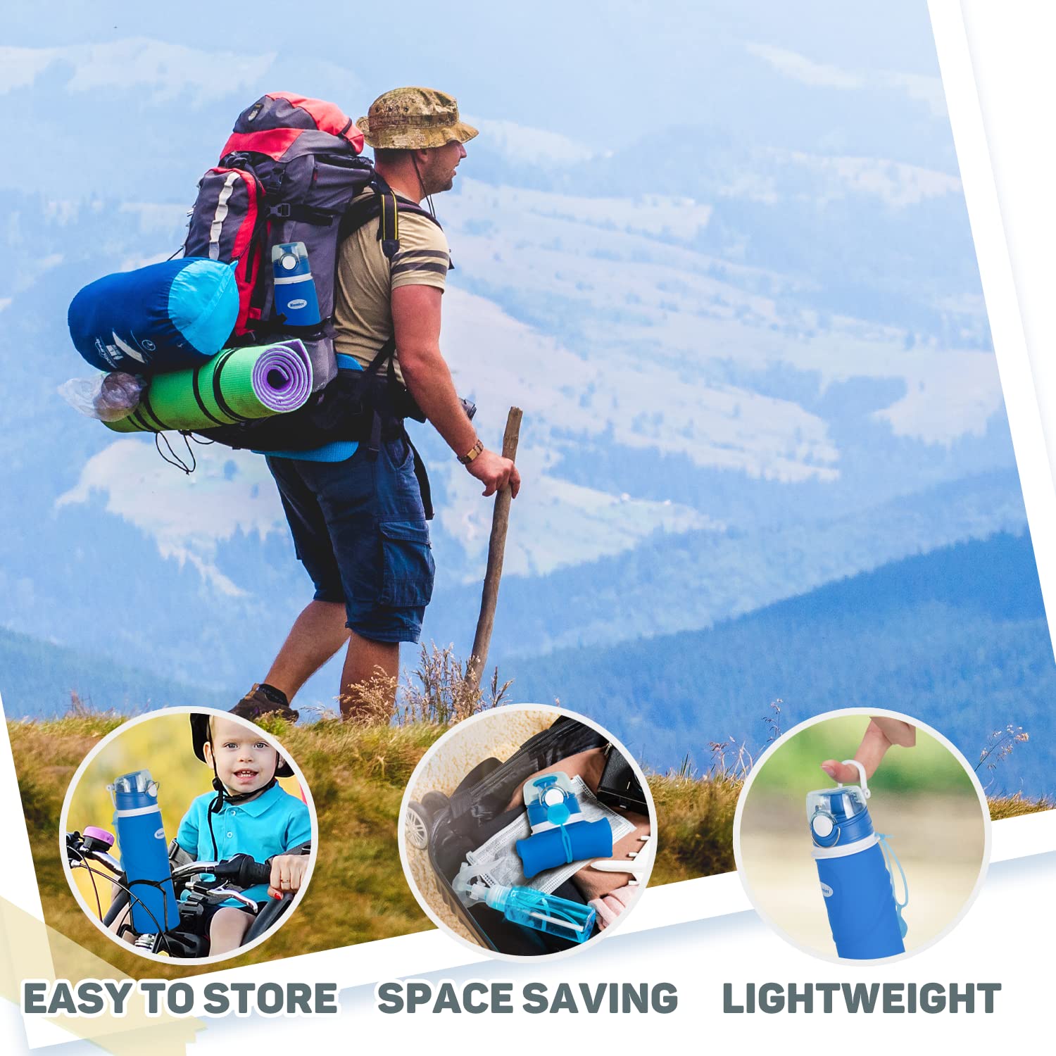 Kemier Collapsible Silicone Water Bottles-750Ml,Medical Grade,Bpa Freecan Roll Up,26Oz,Leak Proof Foldable Sports & Outdoor Wate